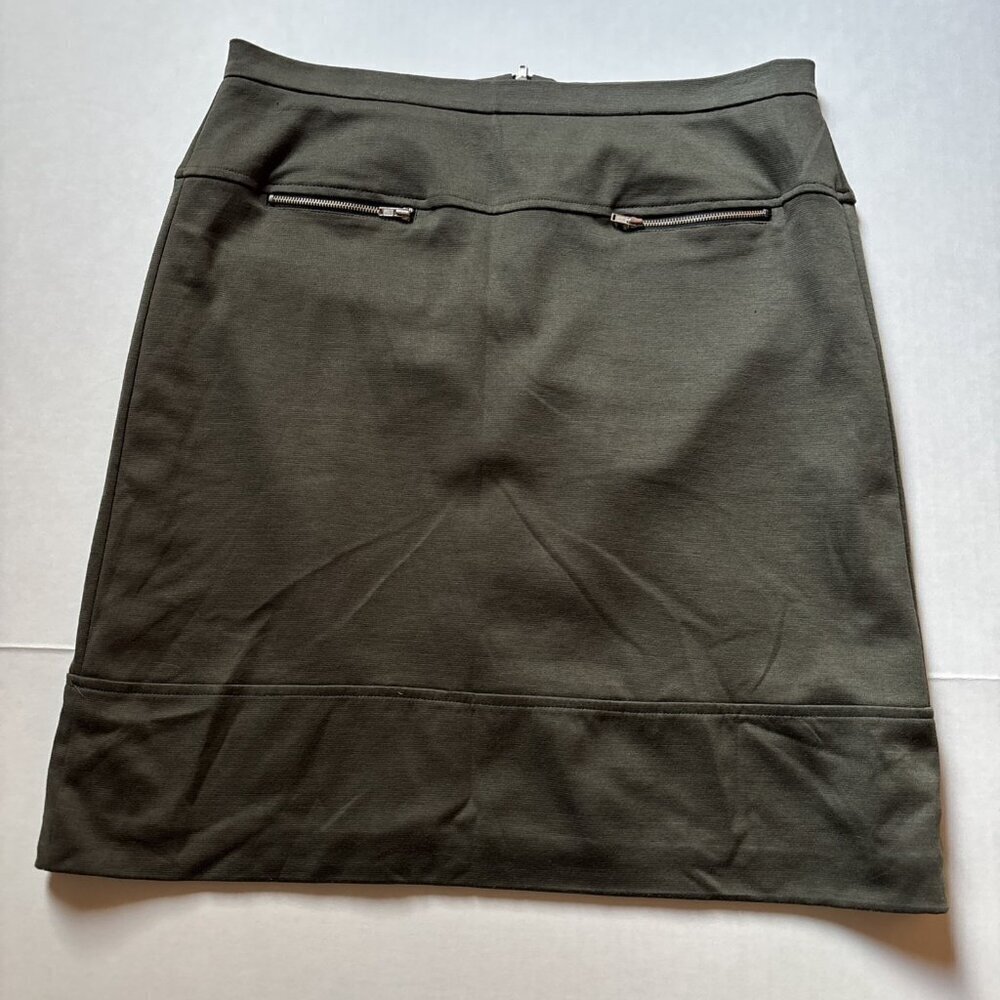 NY Collection Size 12 Lined. Zip Back Dark Olive Skirt - Picture 2 of 7